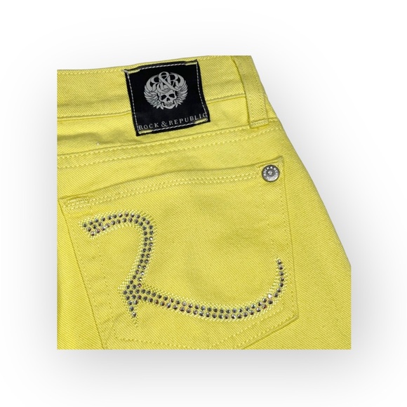 new Rock & Republic ☀︎︎ Swarovski® Crystal Kiedis Stretch Jeans ☀︎ Neon Yellow - Picture 5 of 16